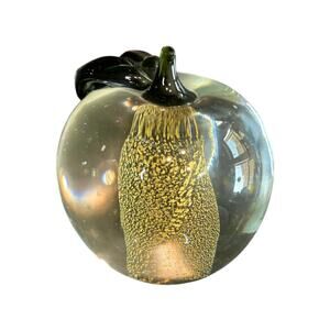 VTG- blown glass- apple - clear with green stem- fruit decor- murano style